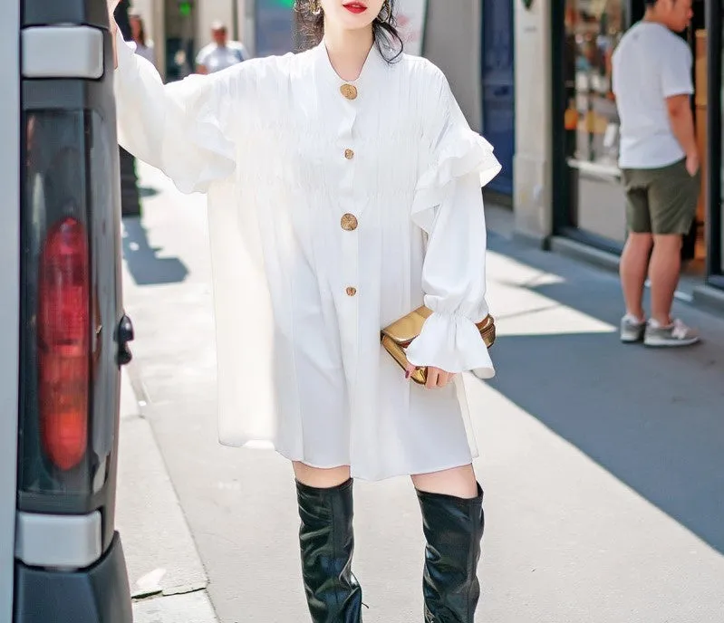 8GIRLS DESIGN FRILL SLEEVE SHIRT DRESS WITH BUTTON THROUGH DETAIL
