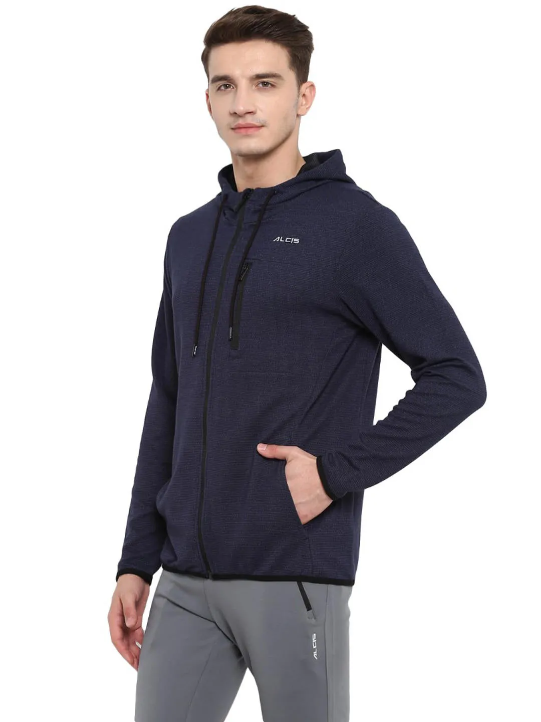 Alcis Men Navy Blue Solid Sporty Jacket