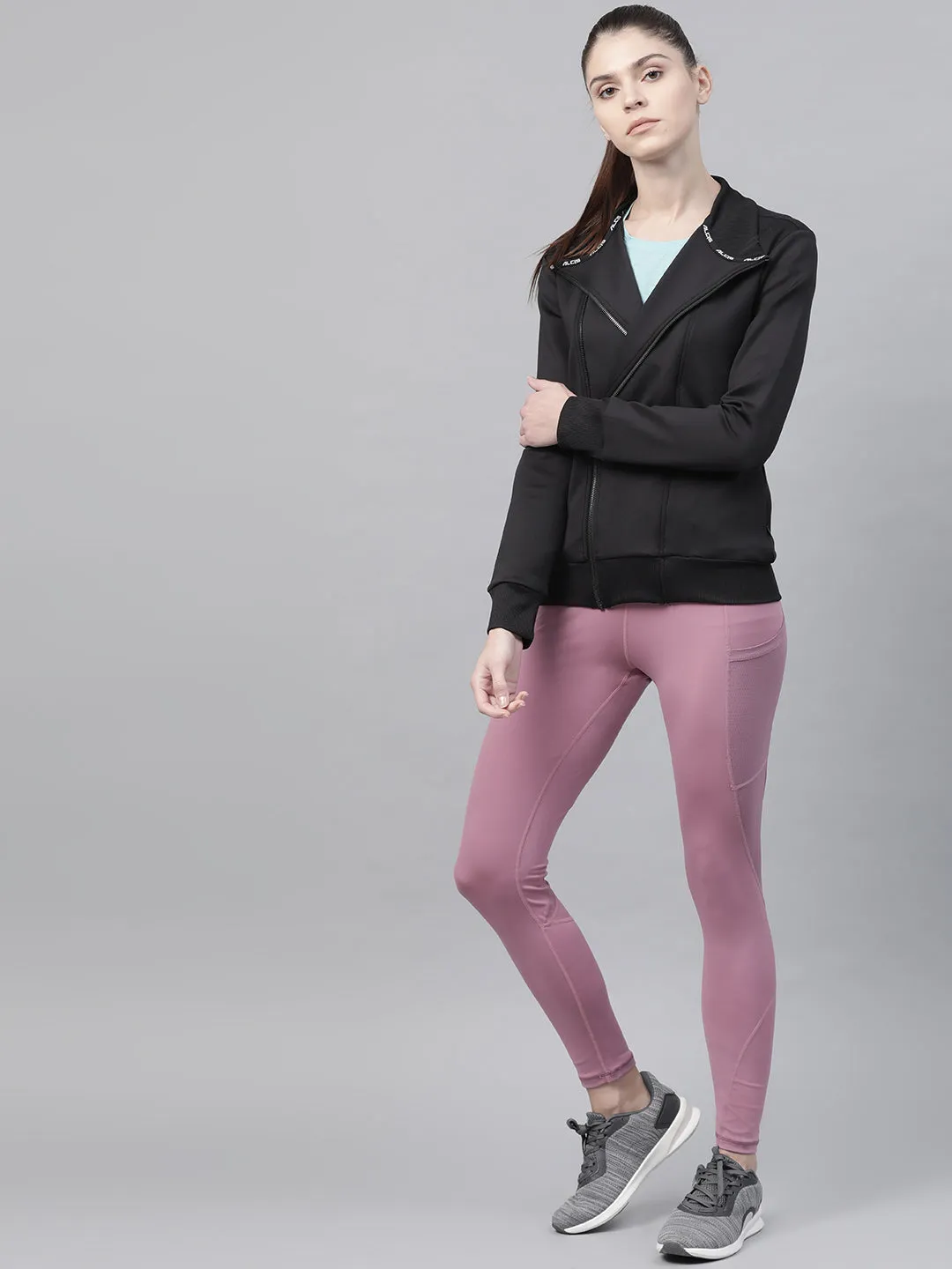 Alcis Nari Women Black Solid Lightweight Sporty Jacket