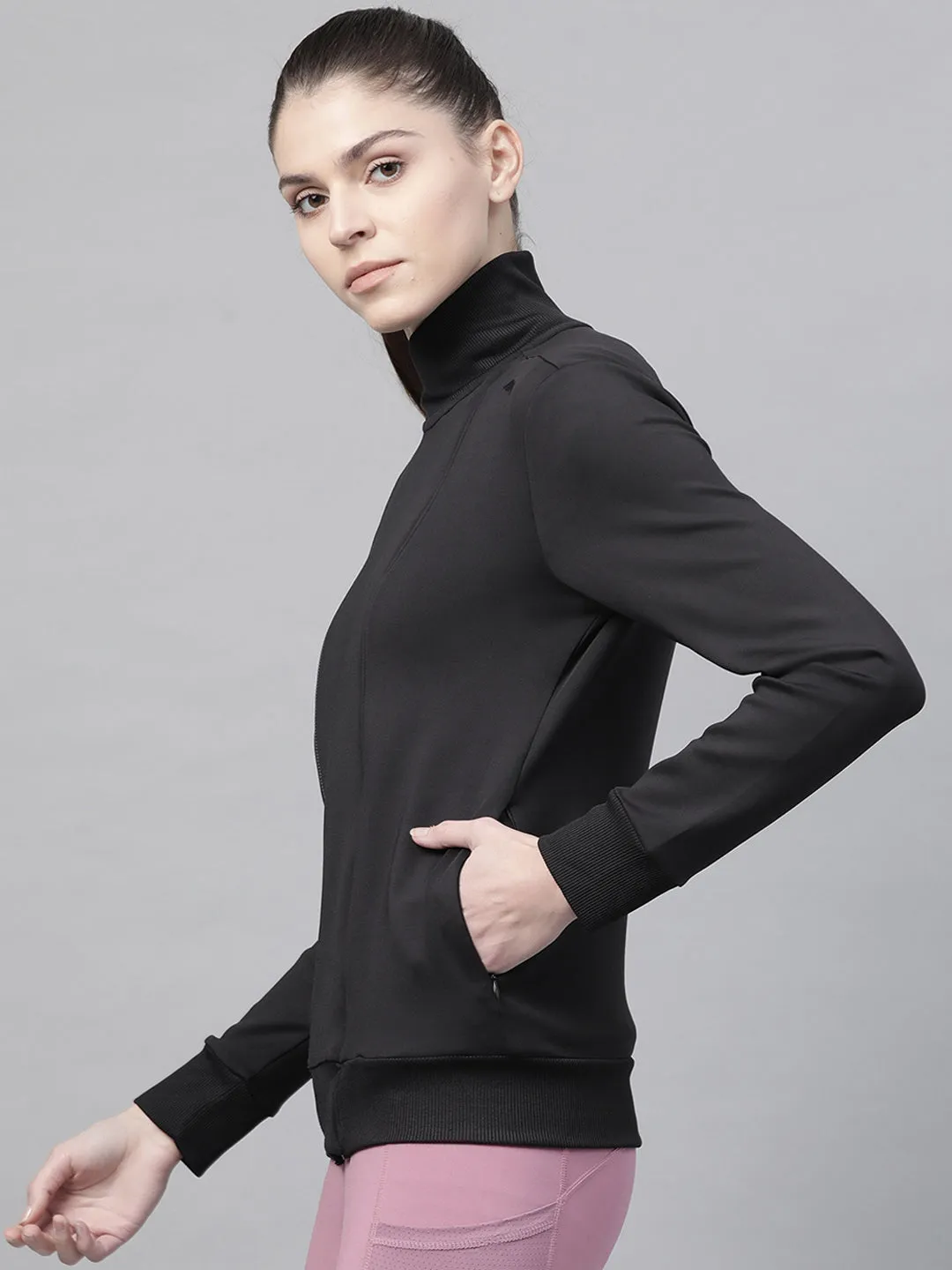 Alcis Nari Women Black Solid Lightweight Sporty Jacket
