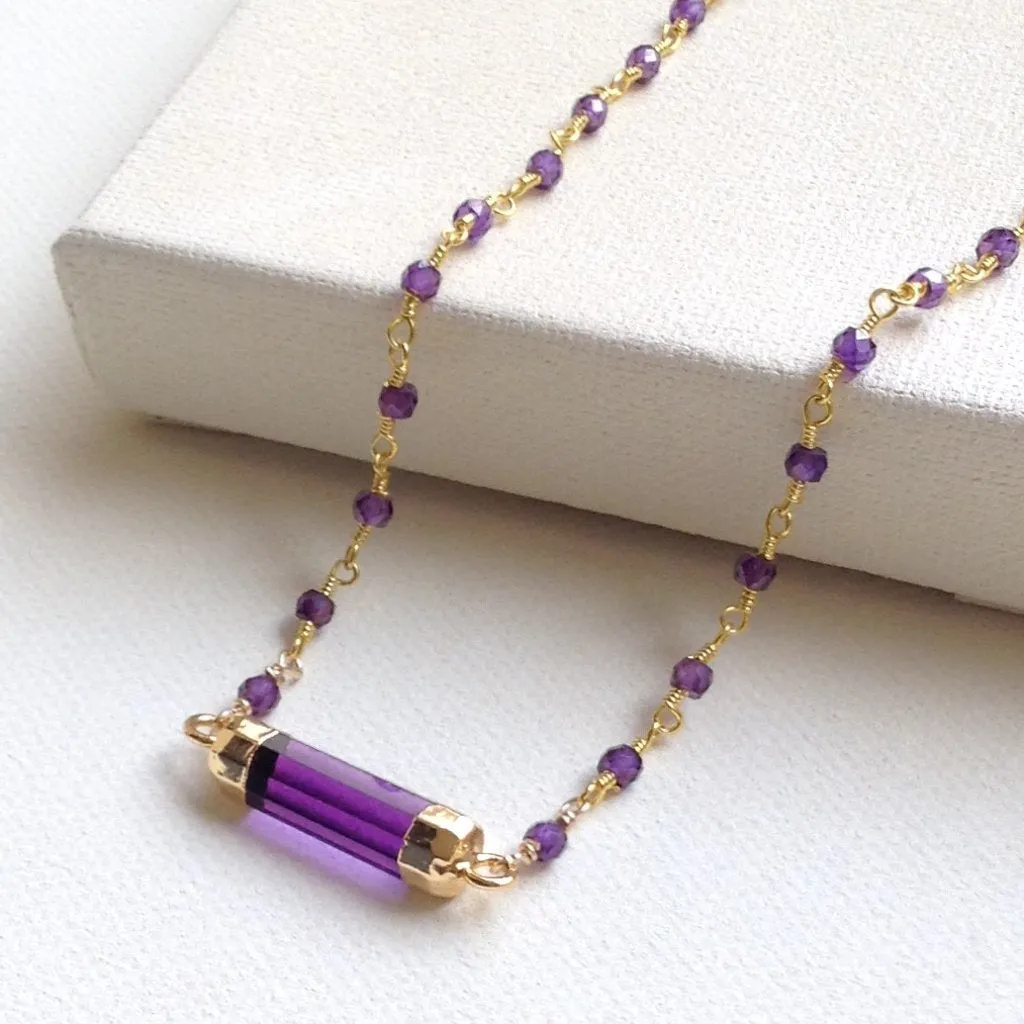 Amethyst Golden Bar Necklace