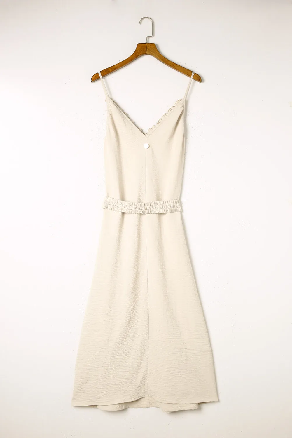 Apricot V Neck Sleeveless Maxi Dress With Elastic Belt