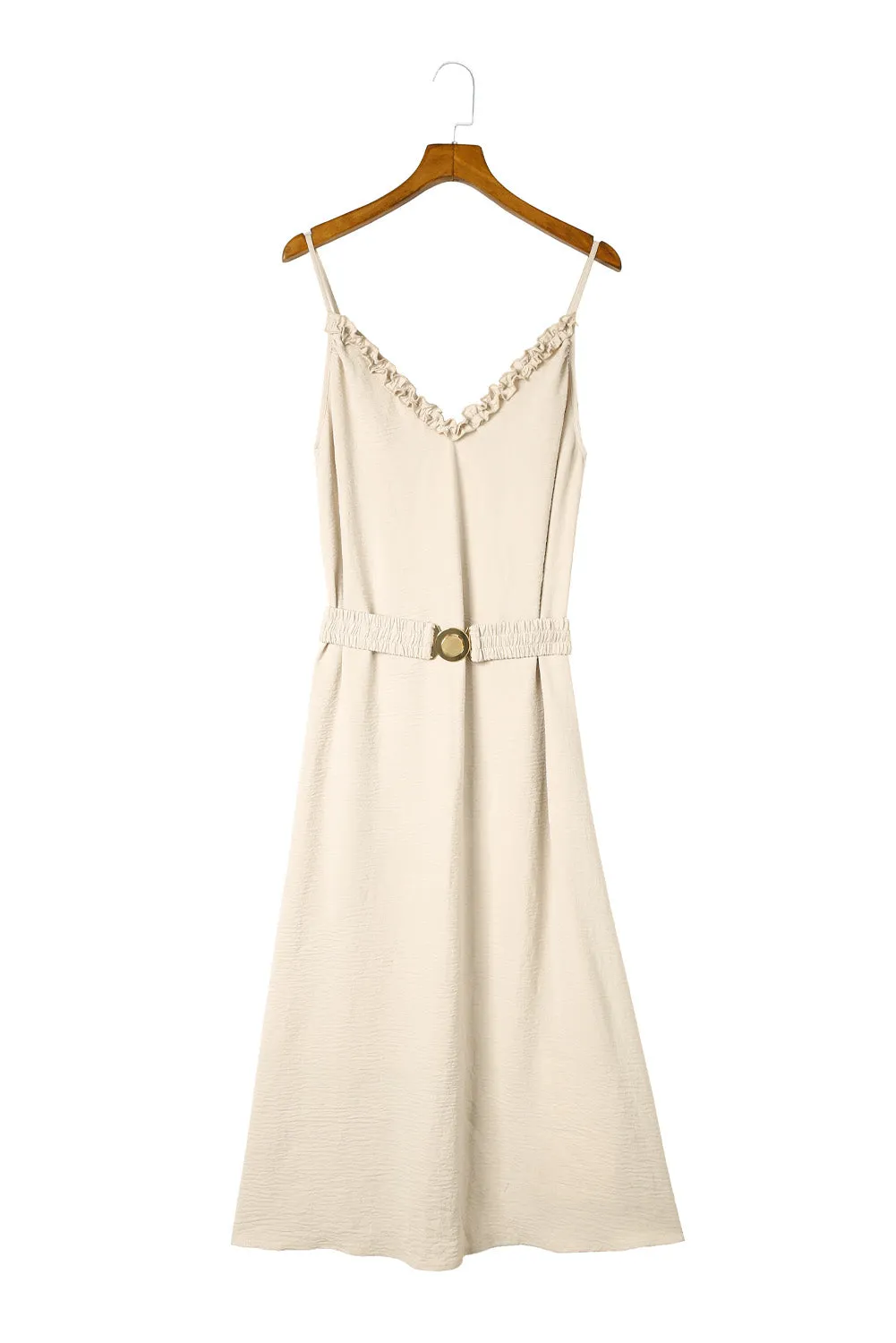 Apricot V Neck Sleeveless Maxi Dress With Elastic Belt