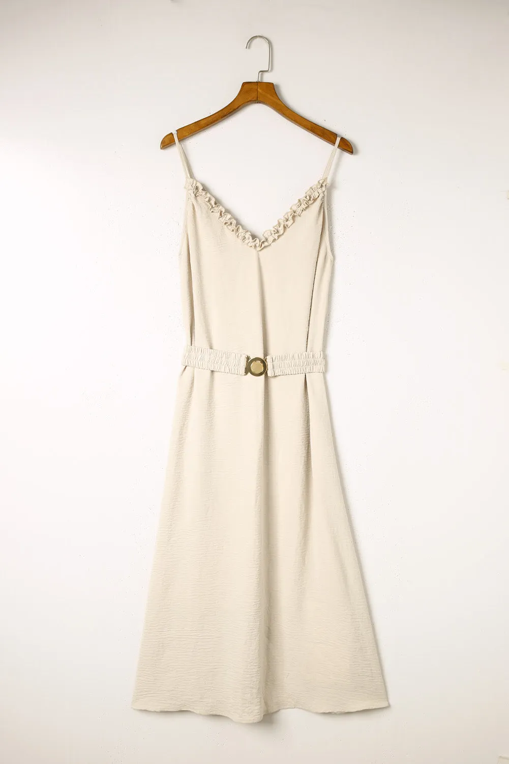 Apricot V Neck Sleeveless Maxi Dress With Elastic Belt