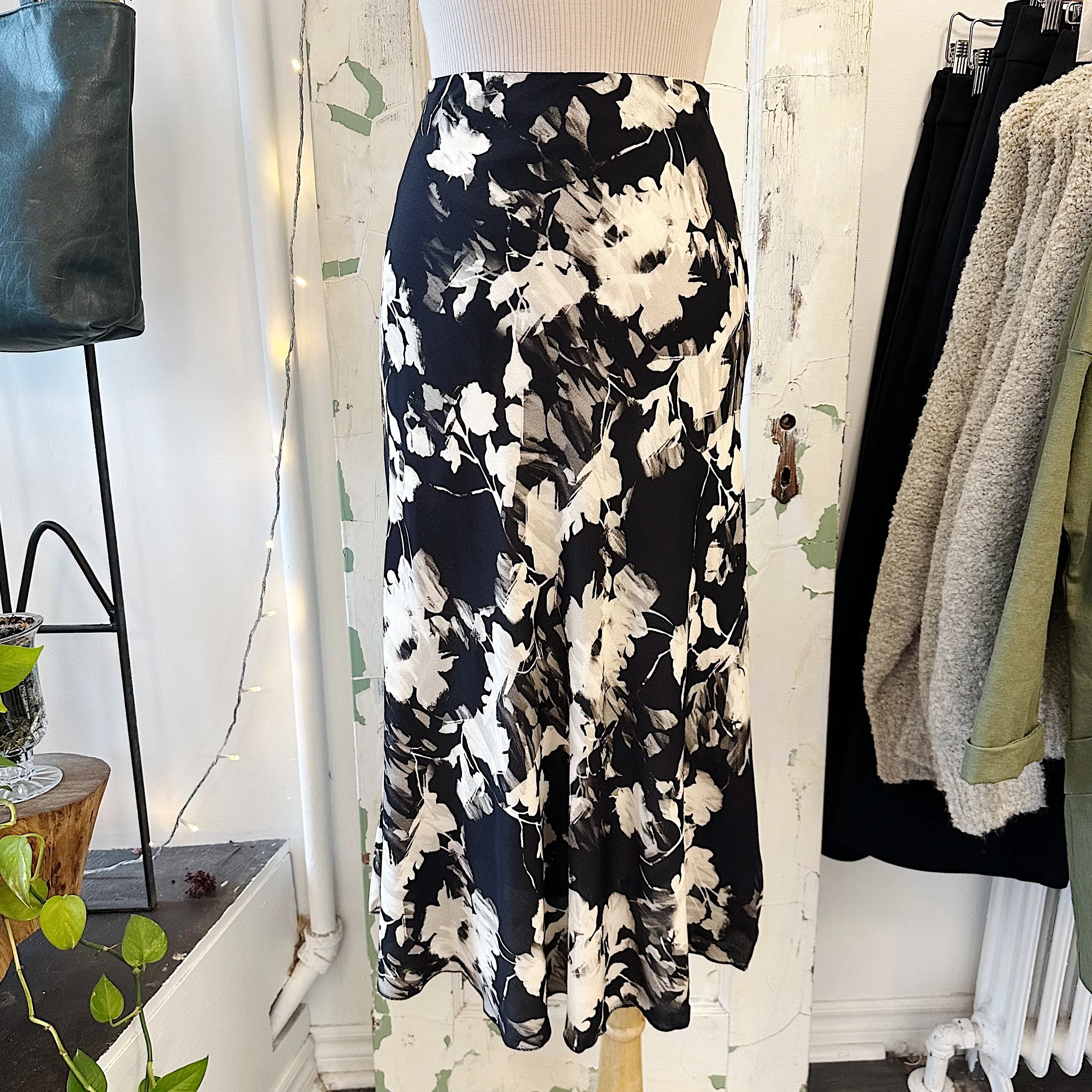 Astrid // Black Floral Bias Skirt