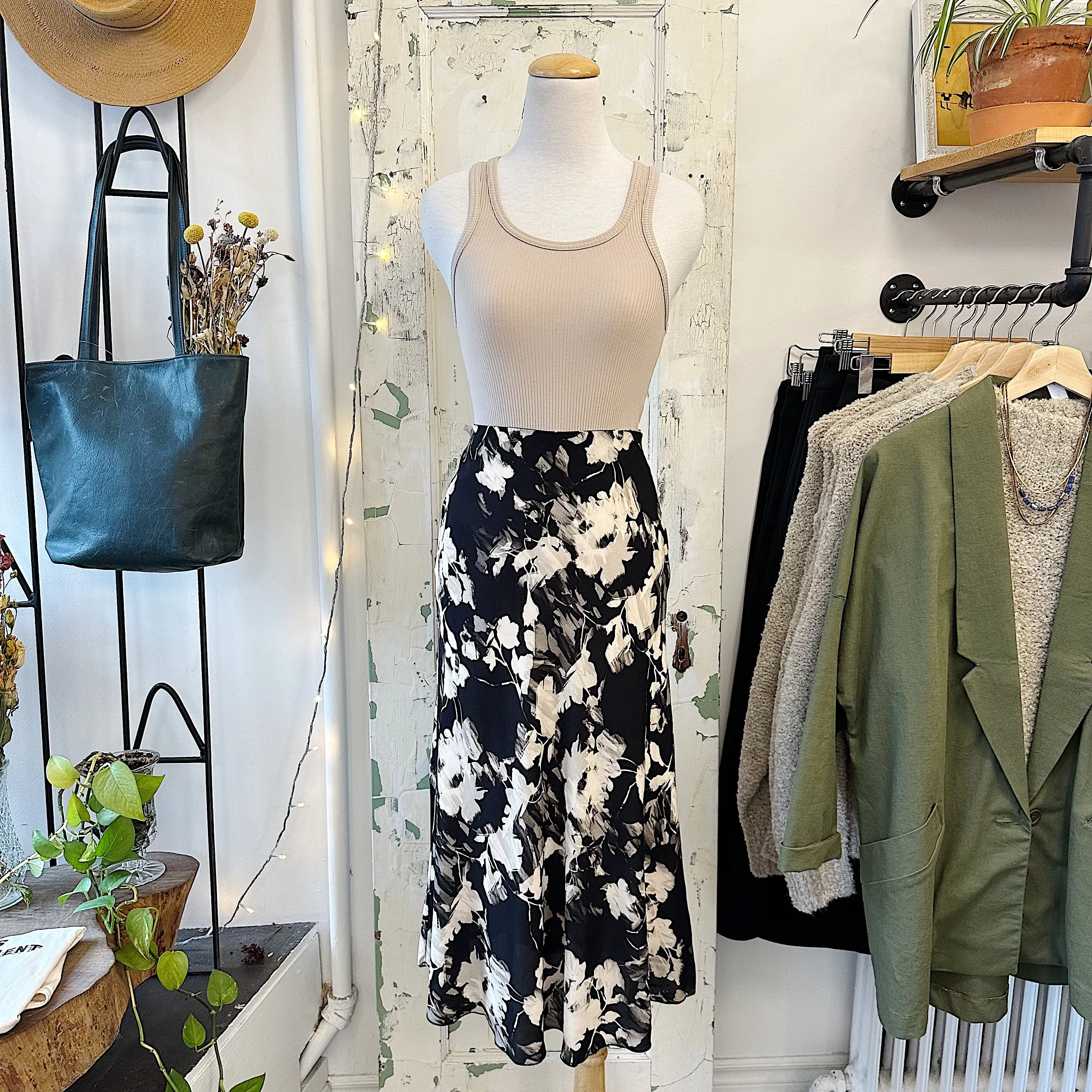Astrid // Black Floral Bias Skirt