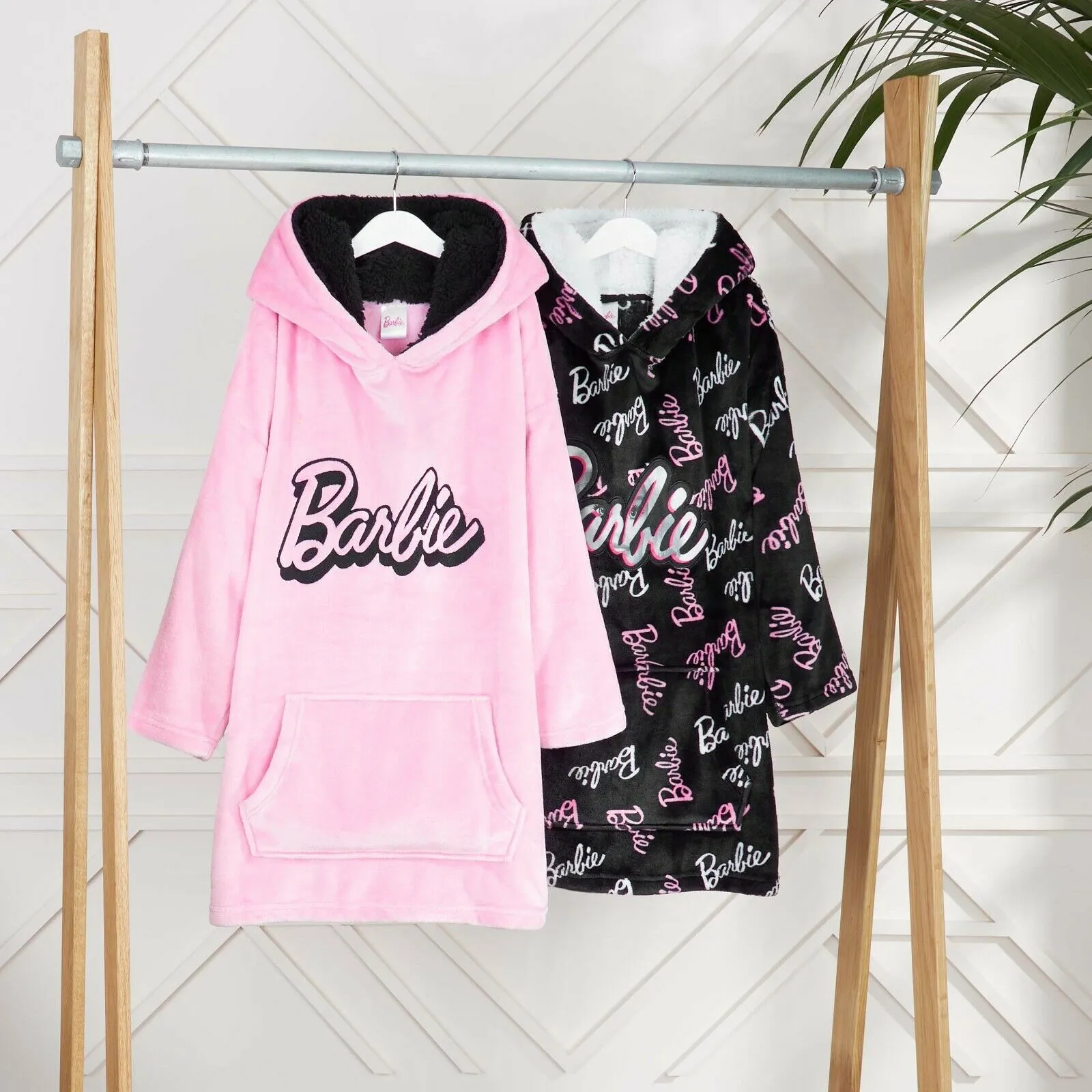 Barbie Girls Oversized Blanket Hoodie, Black Sherpa Fleece Hooded Snuggle Blanket