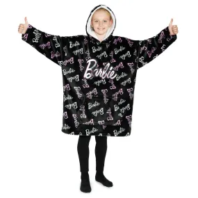 Barbie Girls Oversized Blanket Hoodie, Black Sherpa Fleece Hooded Snuggle Blanket