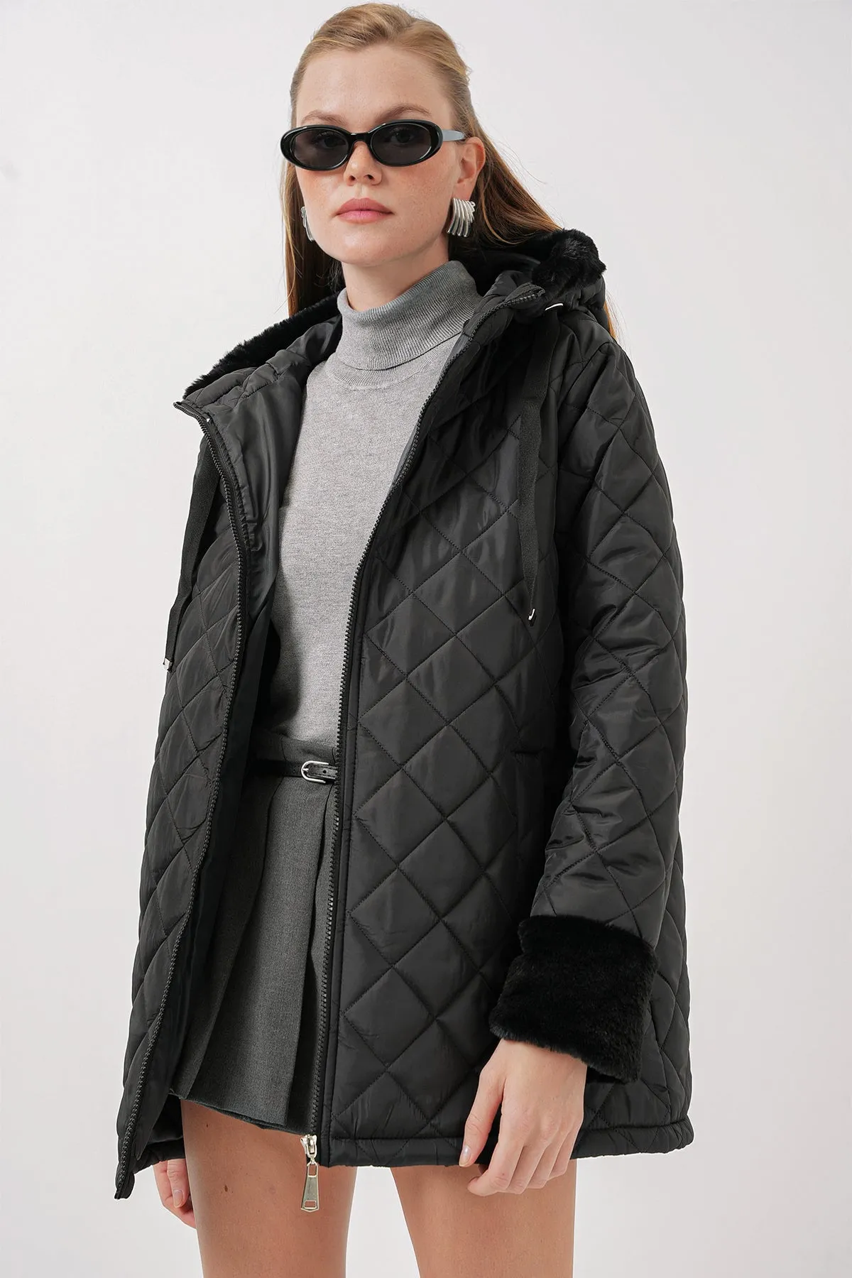 BGD Women Hooded Quilted Jacket - Black - Fresno