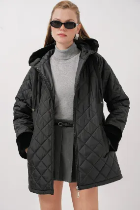 BGD Women Hooded Quilted Jacket - Black - Fresno