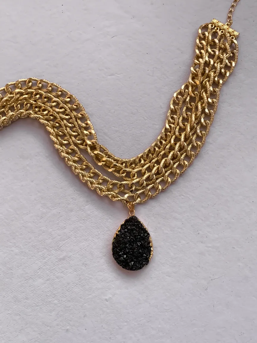 Black Druzy Statement Necklace