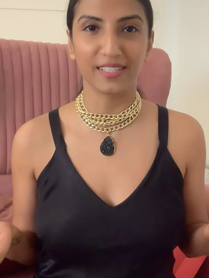 Black Druzy Statement Necklace