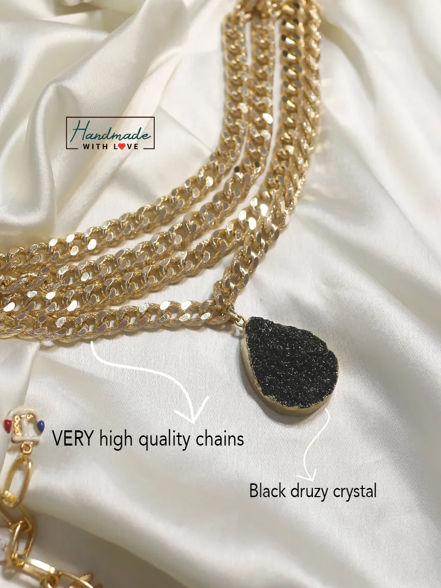 Black Druzy Statement Necklace