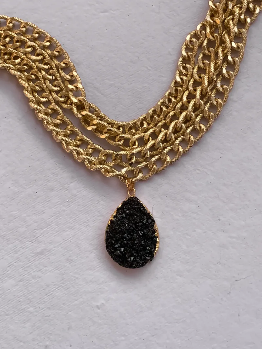 Black Druzy Statement Necklace