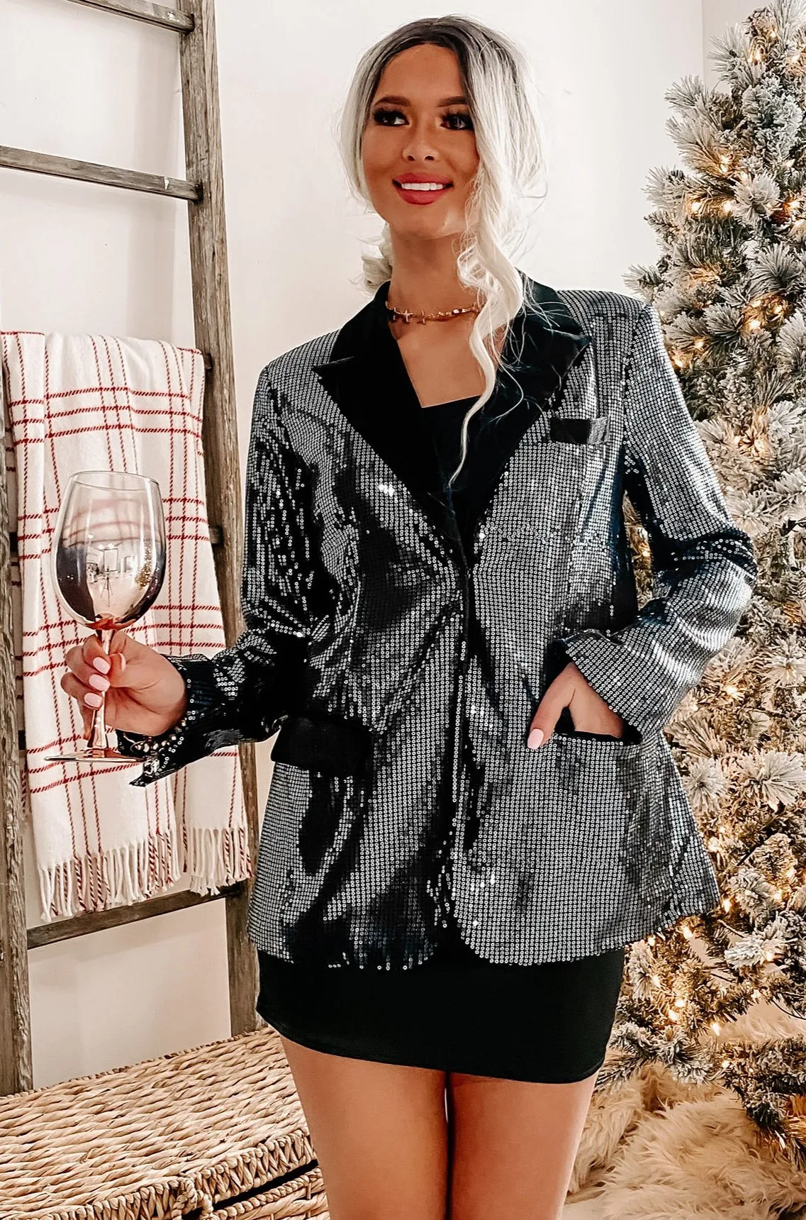 Black Ice Sequin Blazer (Black)