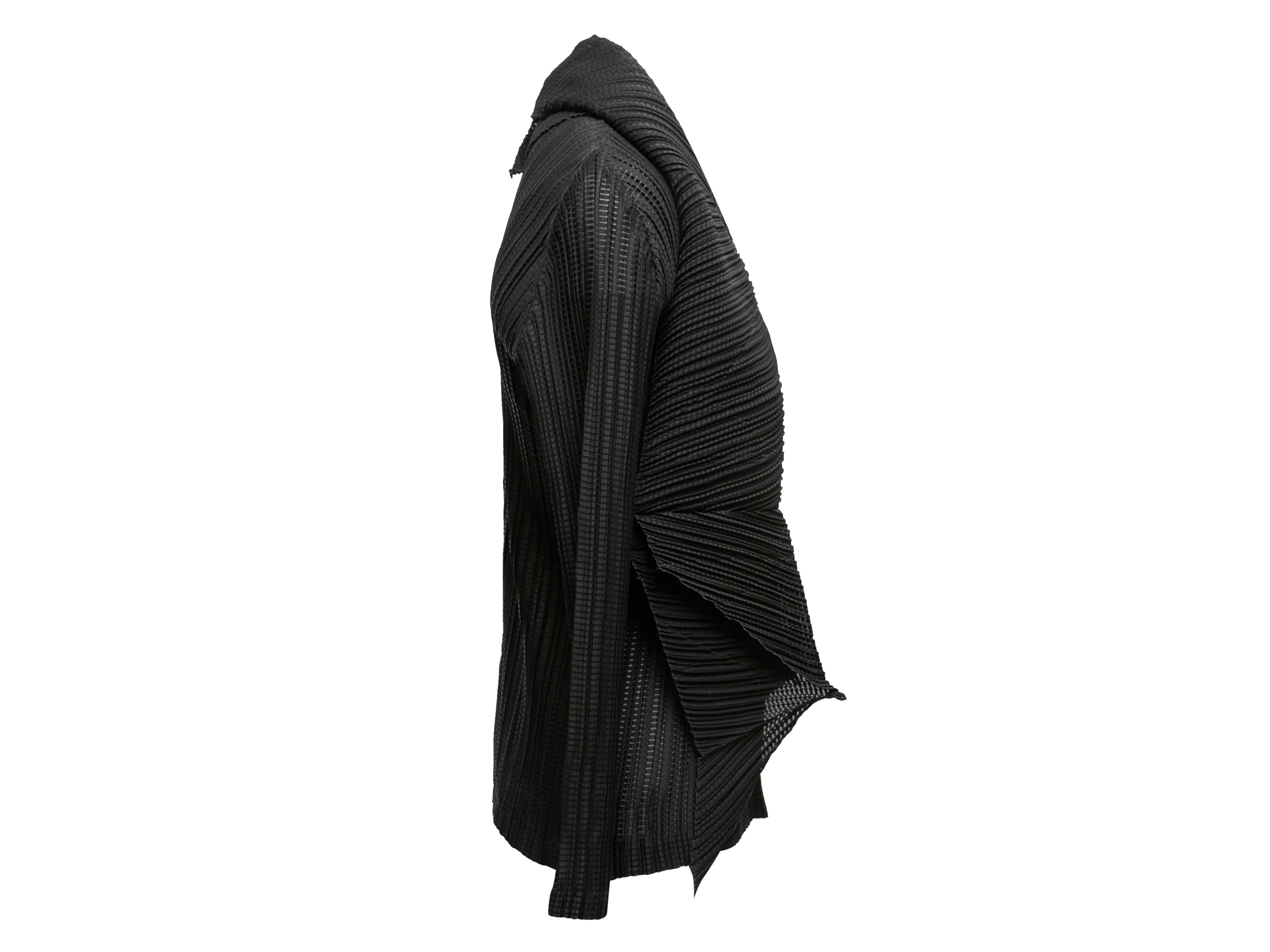 Black Issey Miyake Plisse Scarf-Accented Cardigan Designer Size 2