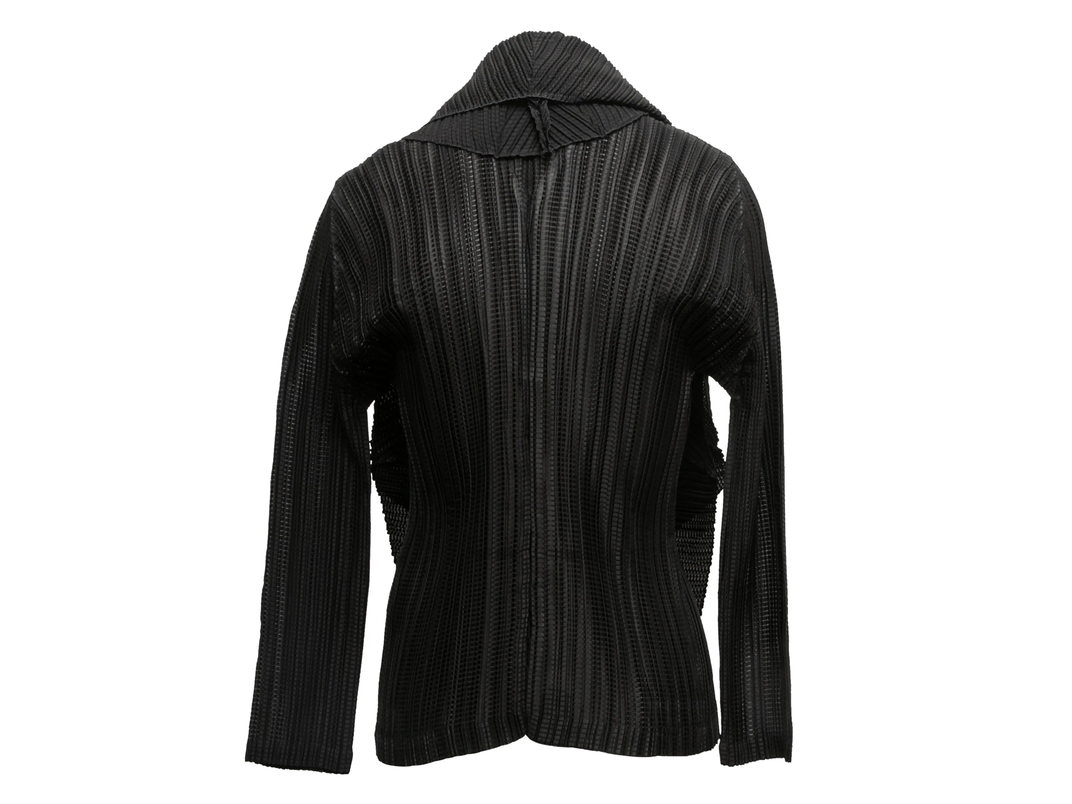 Black Issey Miyake Plisse Scarf-Accented Cardigan Designer Size 2