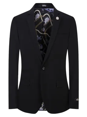 Black Men's Blazer Jacket Stretch Fabric Notch Lapel Slim-Fit Style-S1601