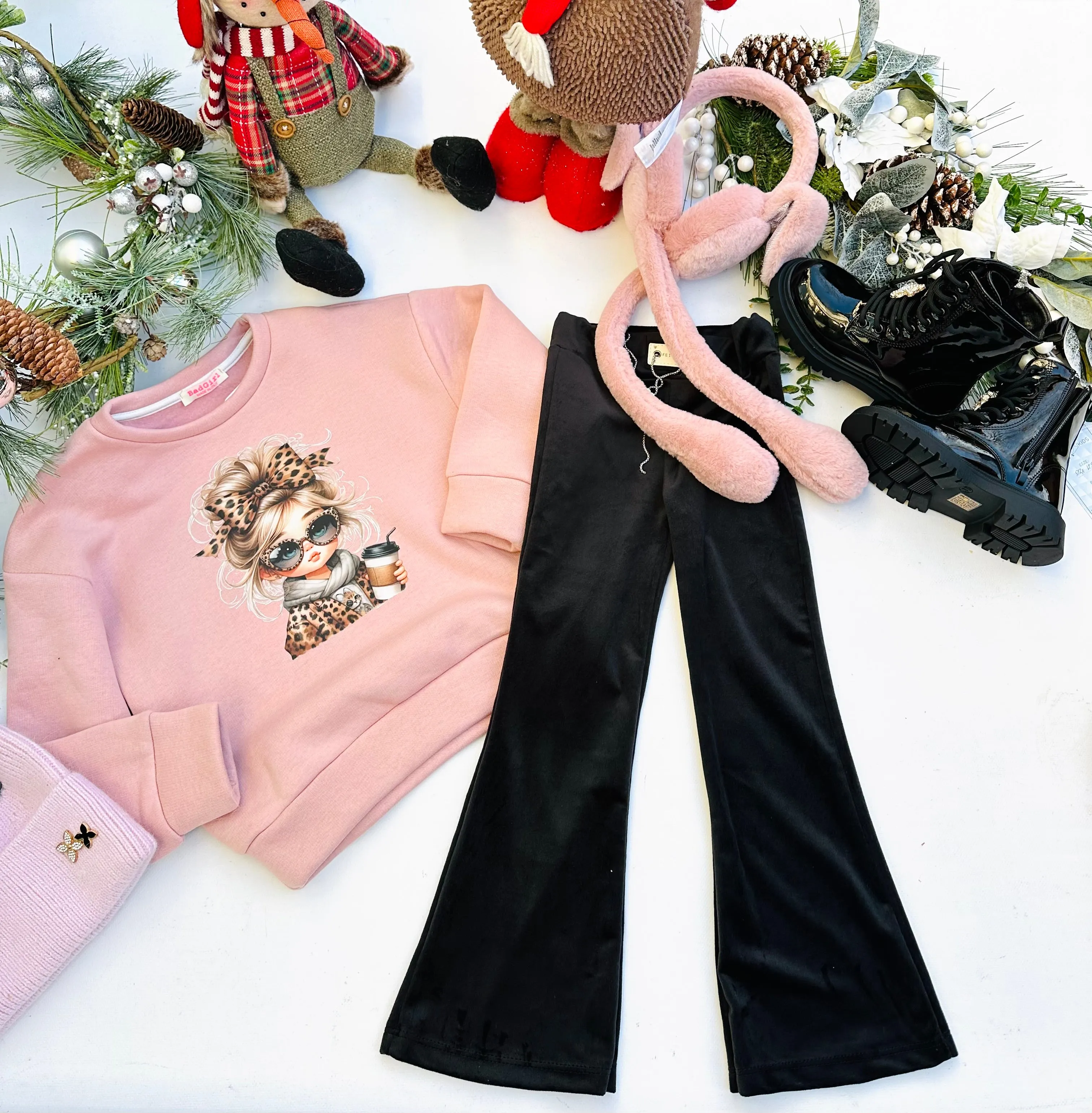 Black velvet flared pants