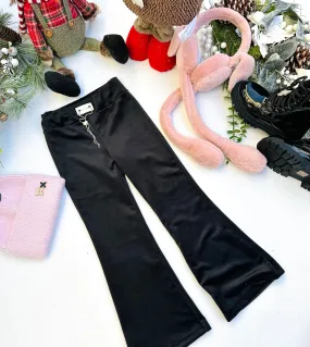 Black velvet flared pants
