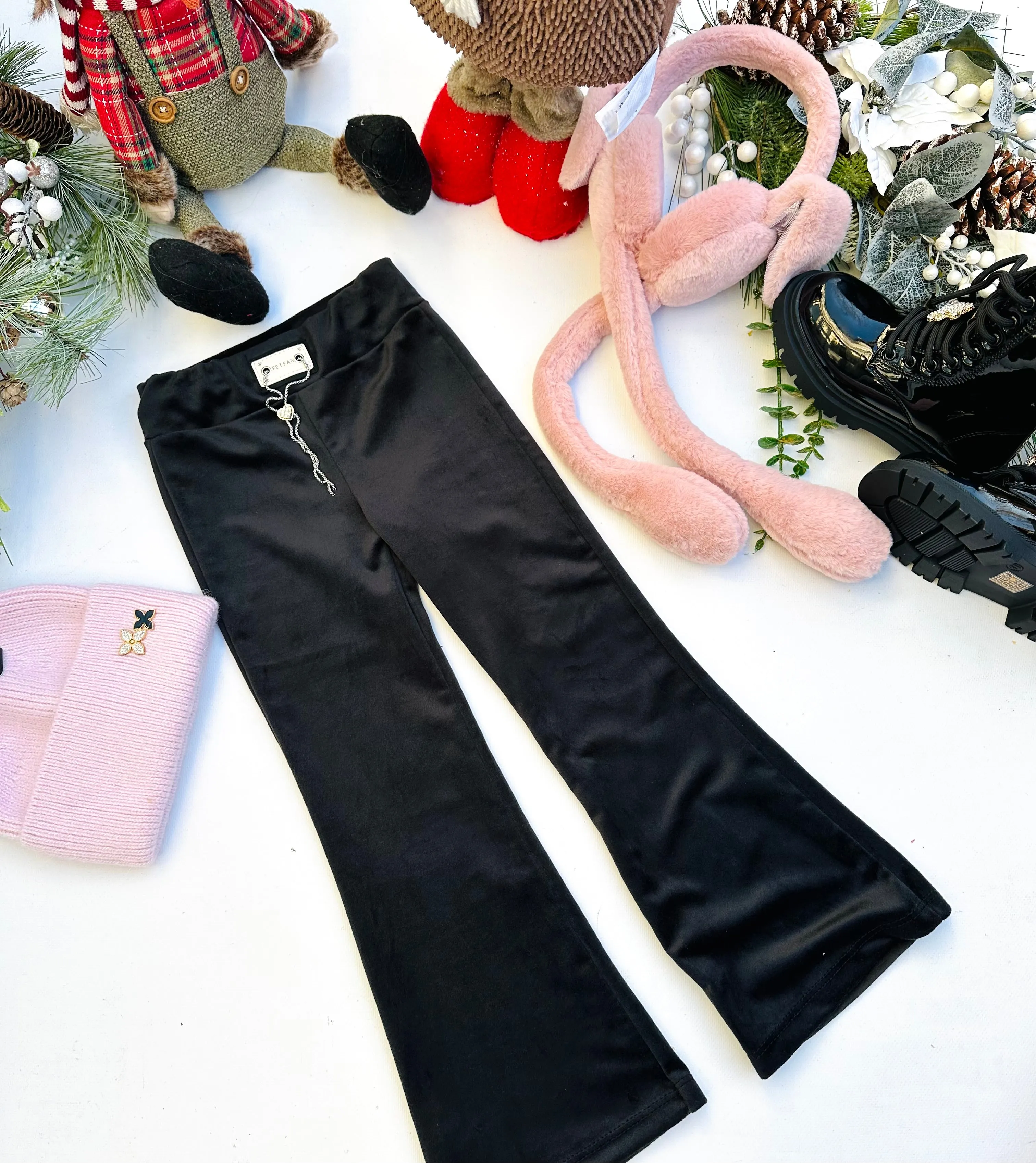 Black velvet flared pants