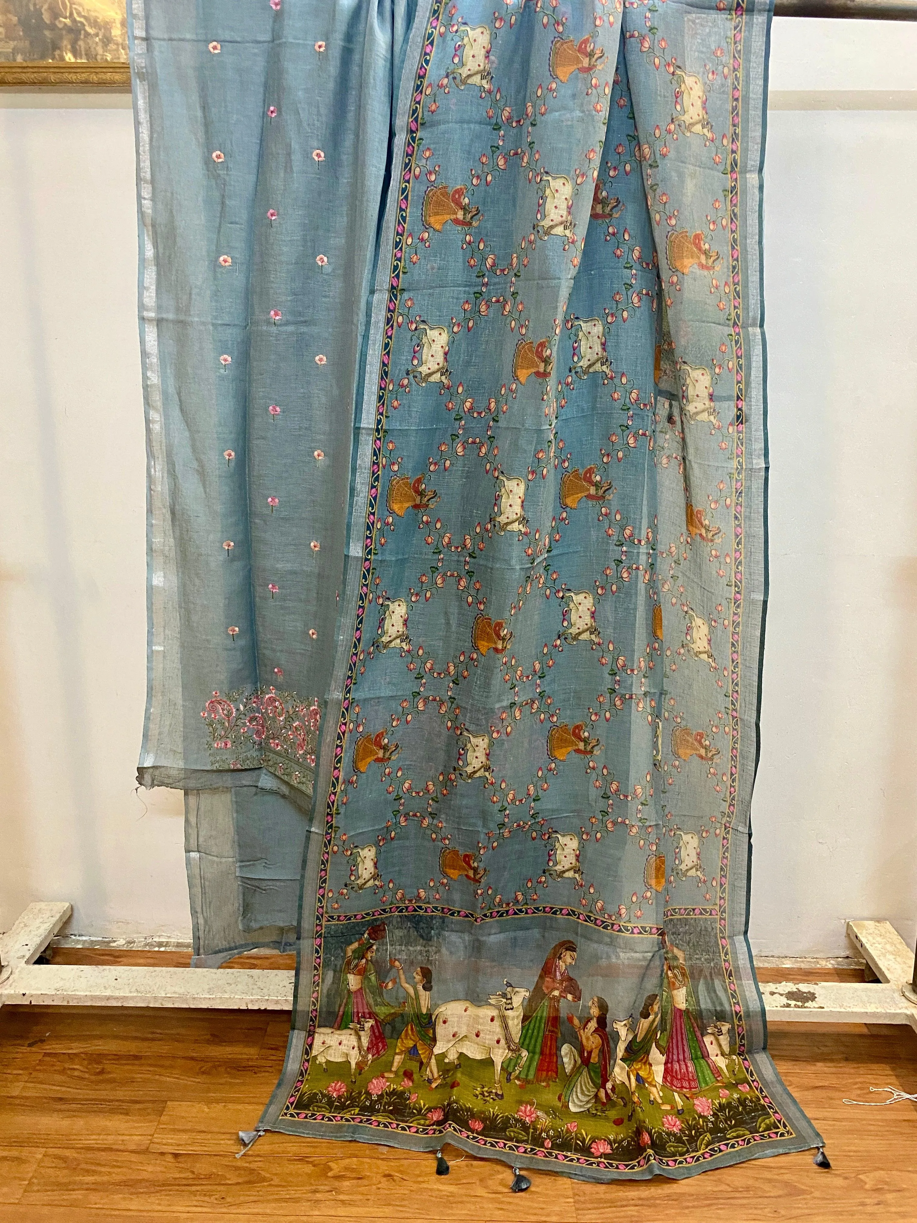 Blue Pure Linen handloom 3 pcs suit set