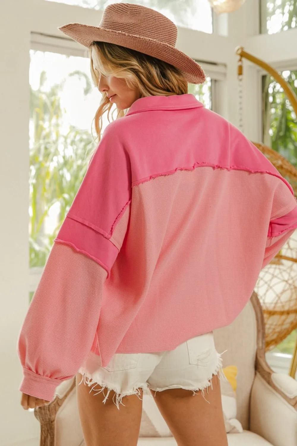 Blue Zone Planet |  BiBi Long Sleeve Knit Mixed Thermal Sweatshirt