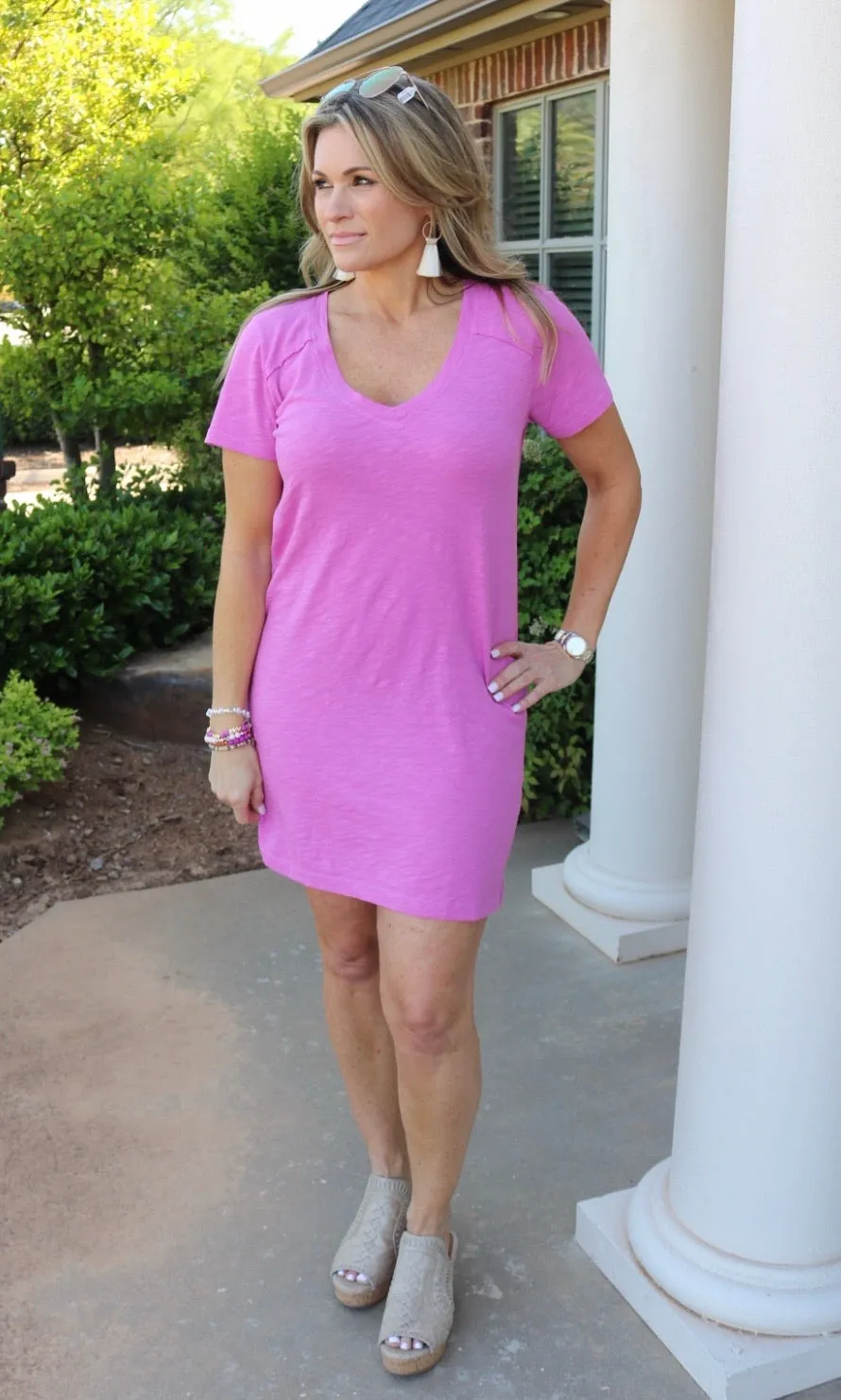 BOBI V-Neck BOURNE RawHem T-Shirt Dress