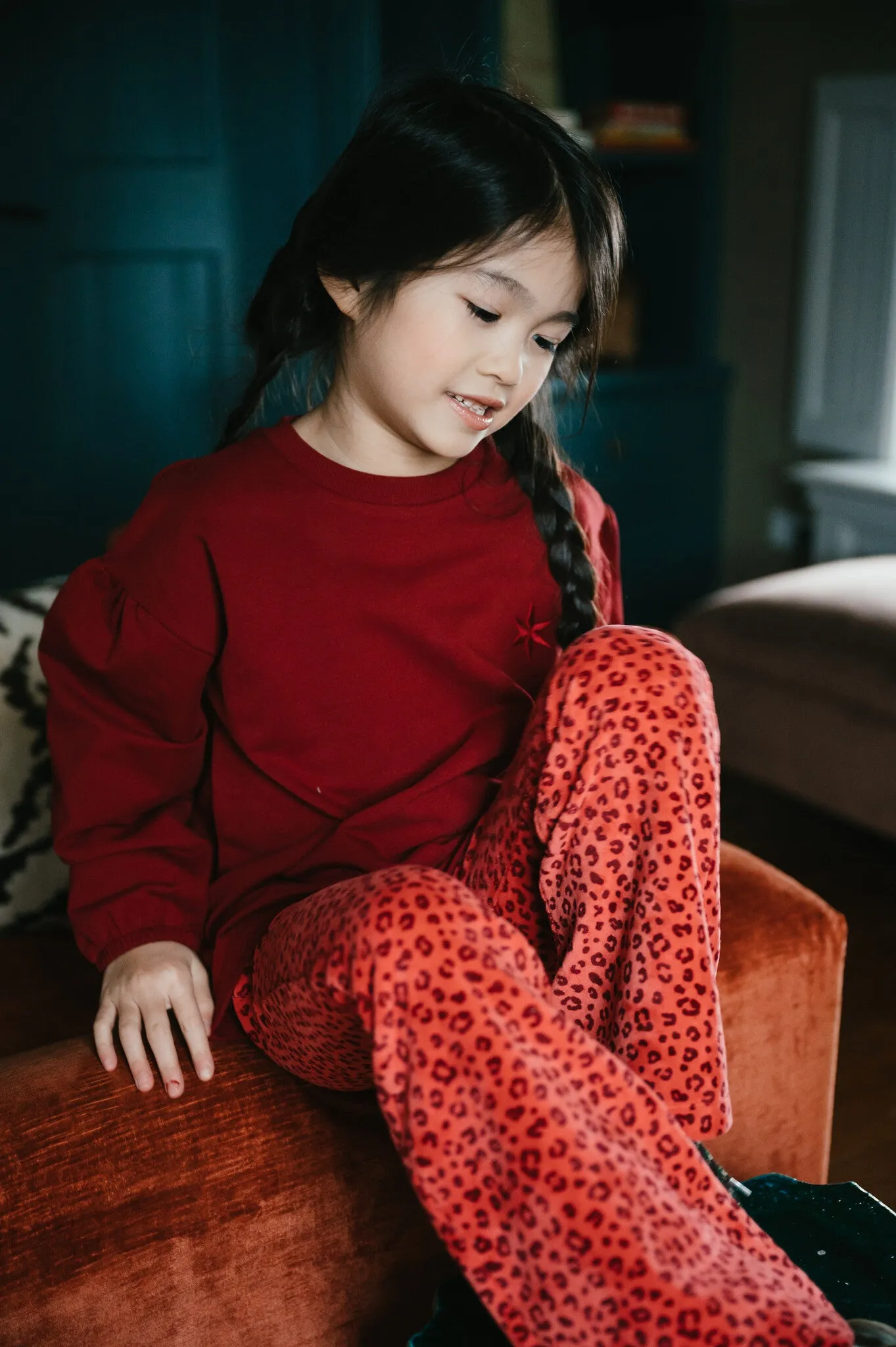 Bowie Flared Pants Velour | Red Leopard AOP