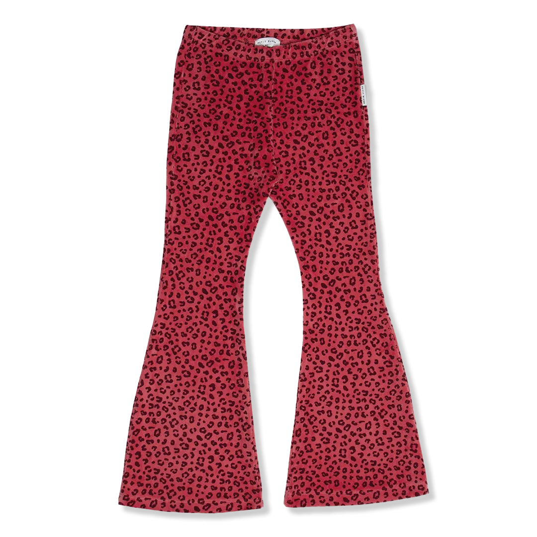 Bowie Flared Pants Velour | Red Leopard AOP