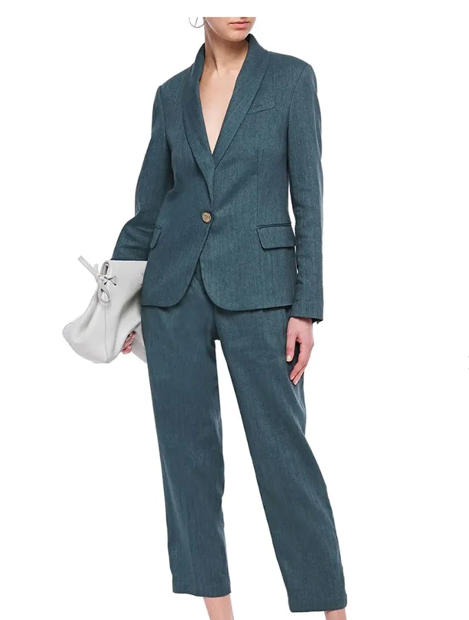 Brunello Cucinelli Brown Herringbone Blazer Jacket - S