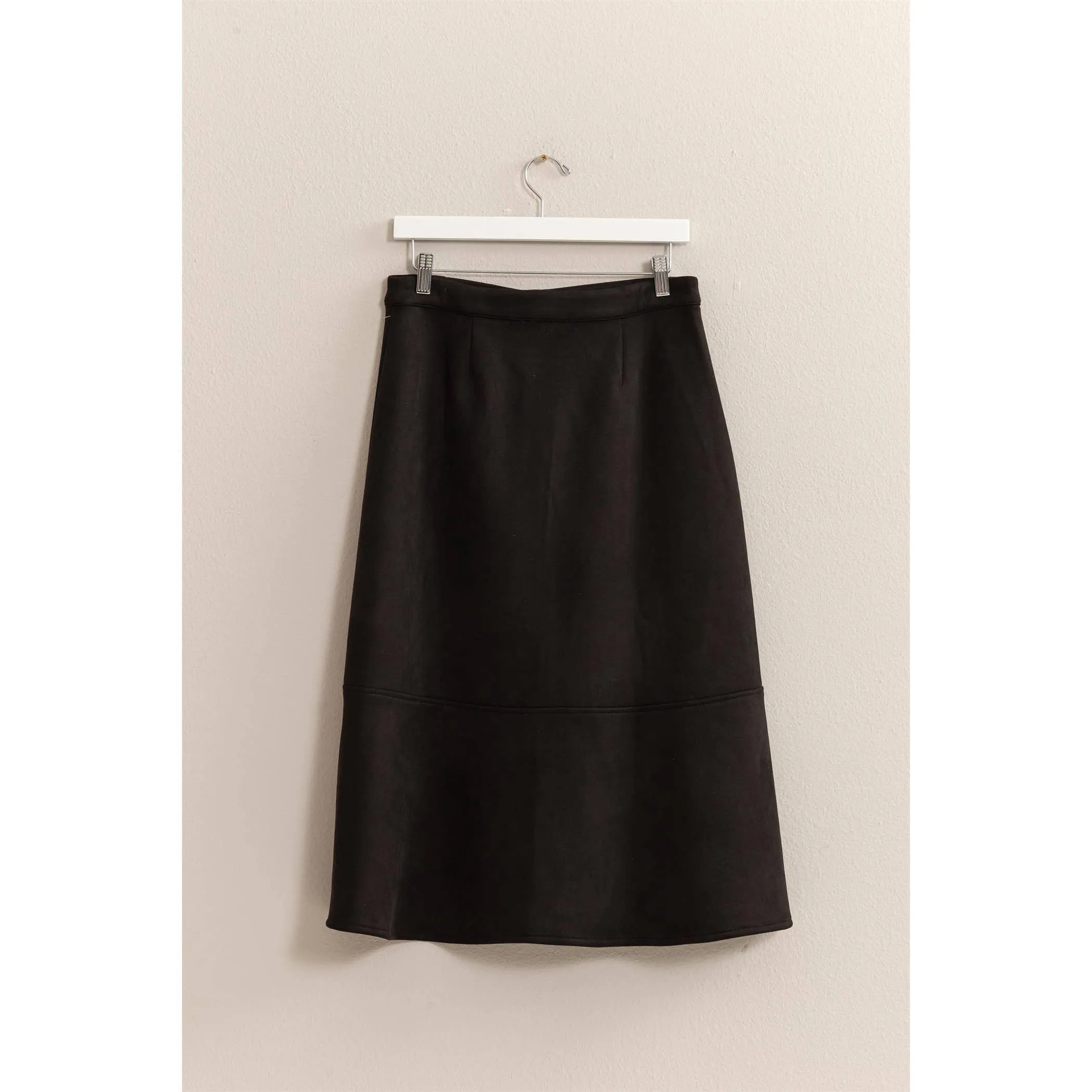 Button-Front Suede Midi Skirt