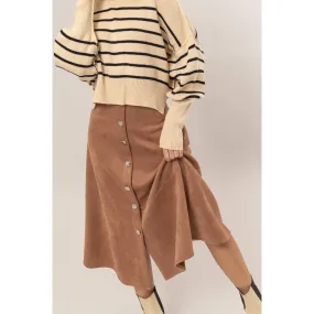 Button-Front Suede Midi Skirt