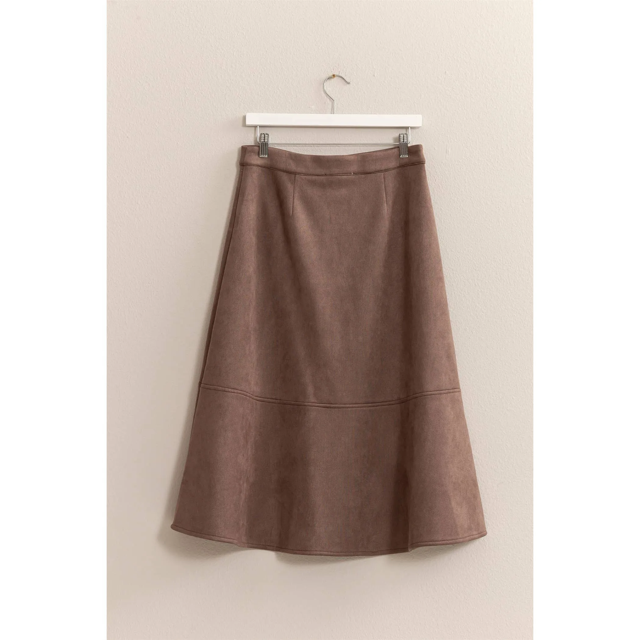 Button-Front Suede Midi Skirt