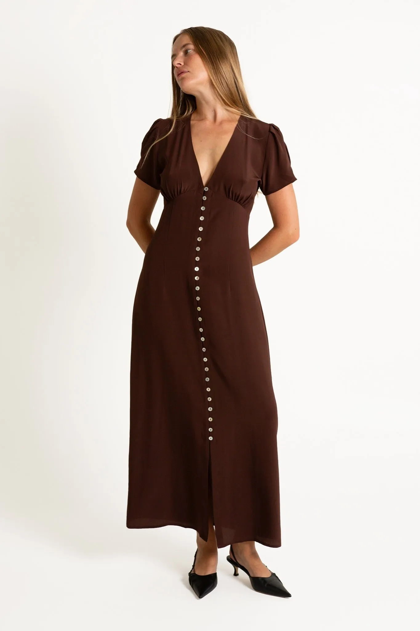 Button-Through Cap-Sleeve Dress - Ciocco