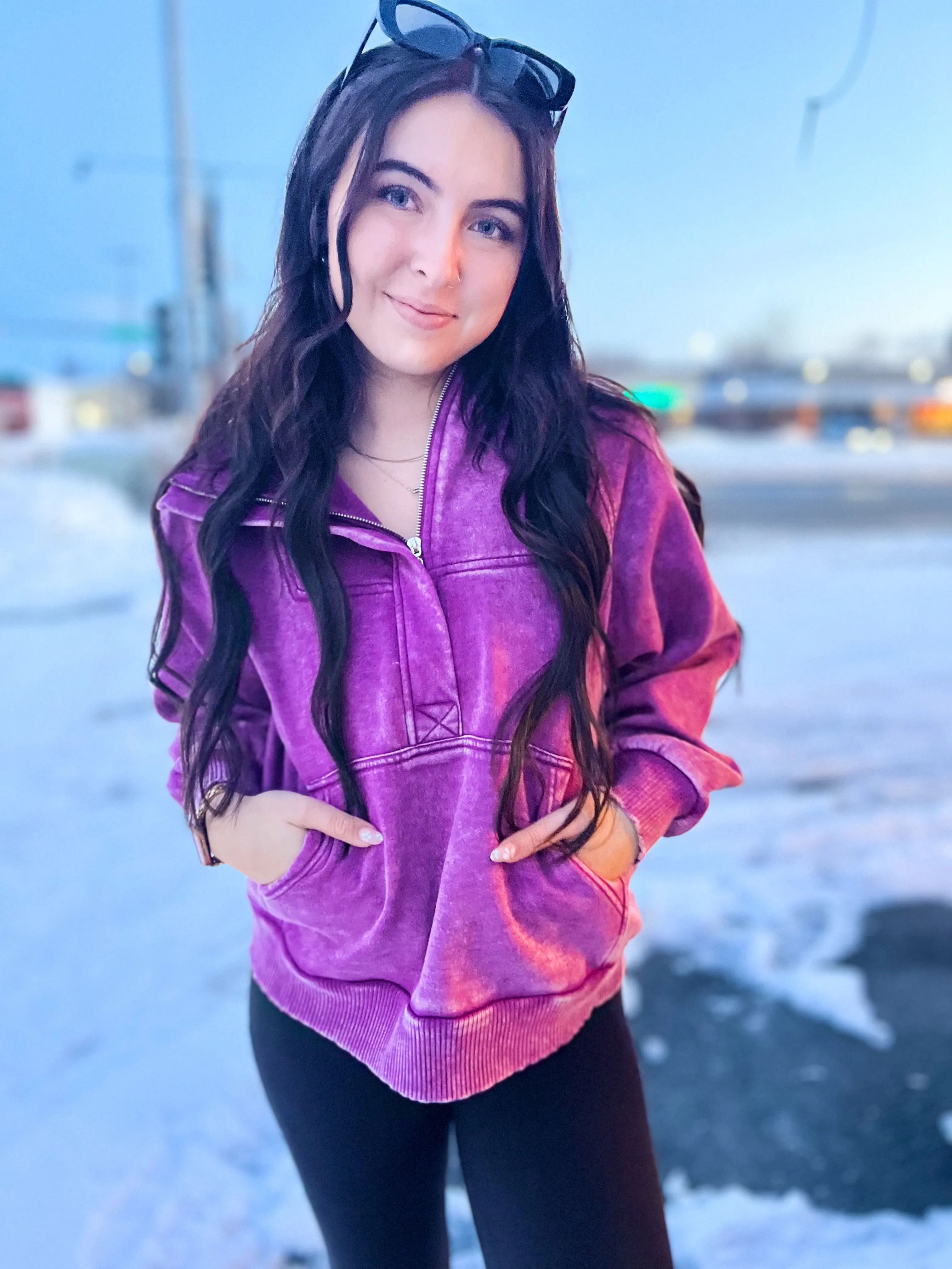 Casual Charm Oversized Kangaroo Hoodie- Lt Plum