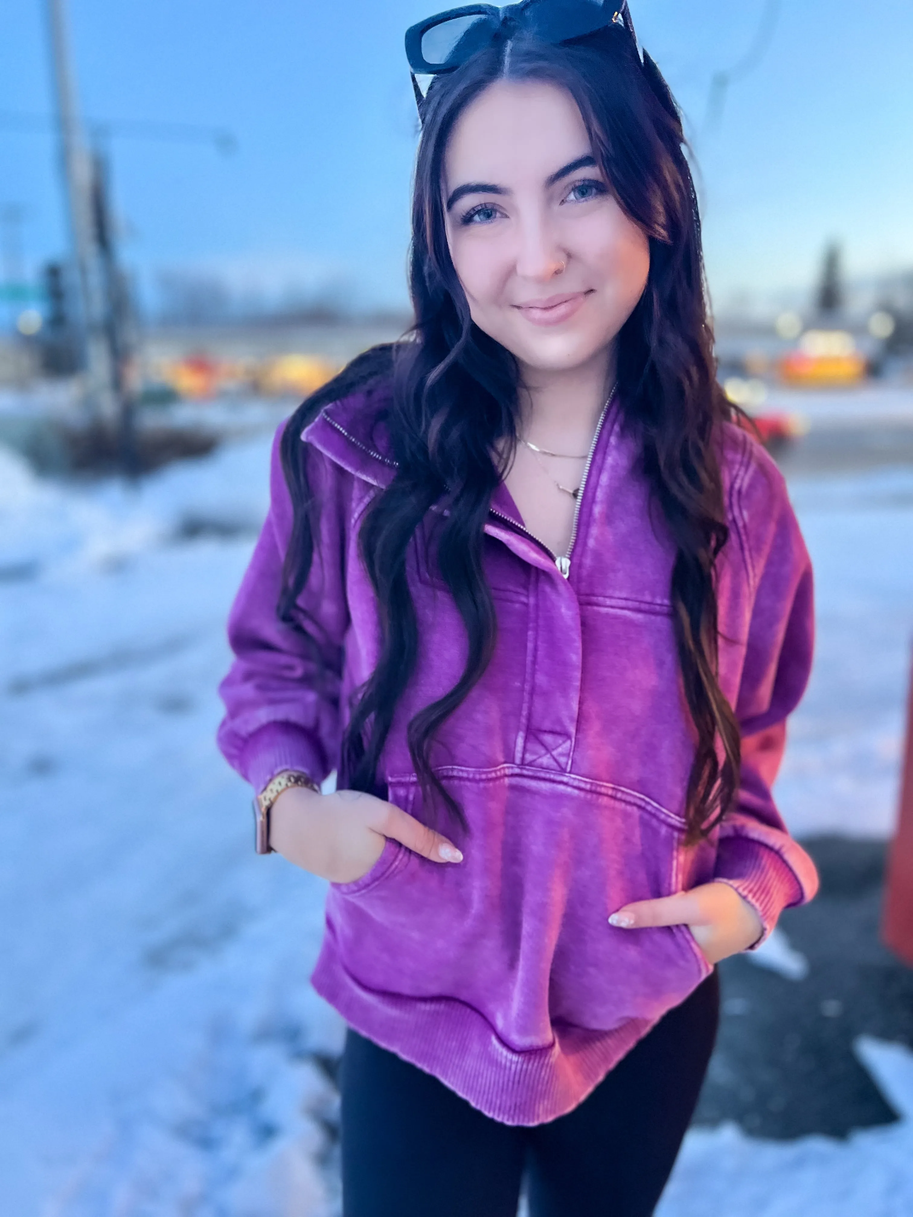Casual Charm Oversized Kangaroo Hoodie- Lt Plum