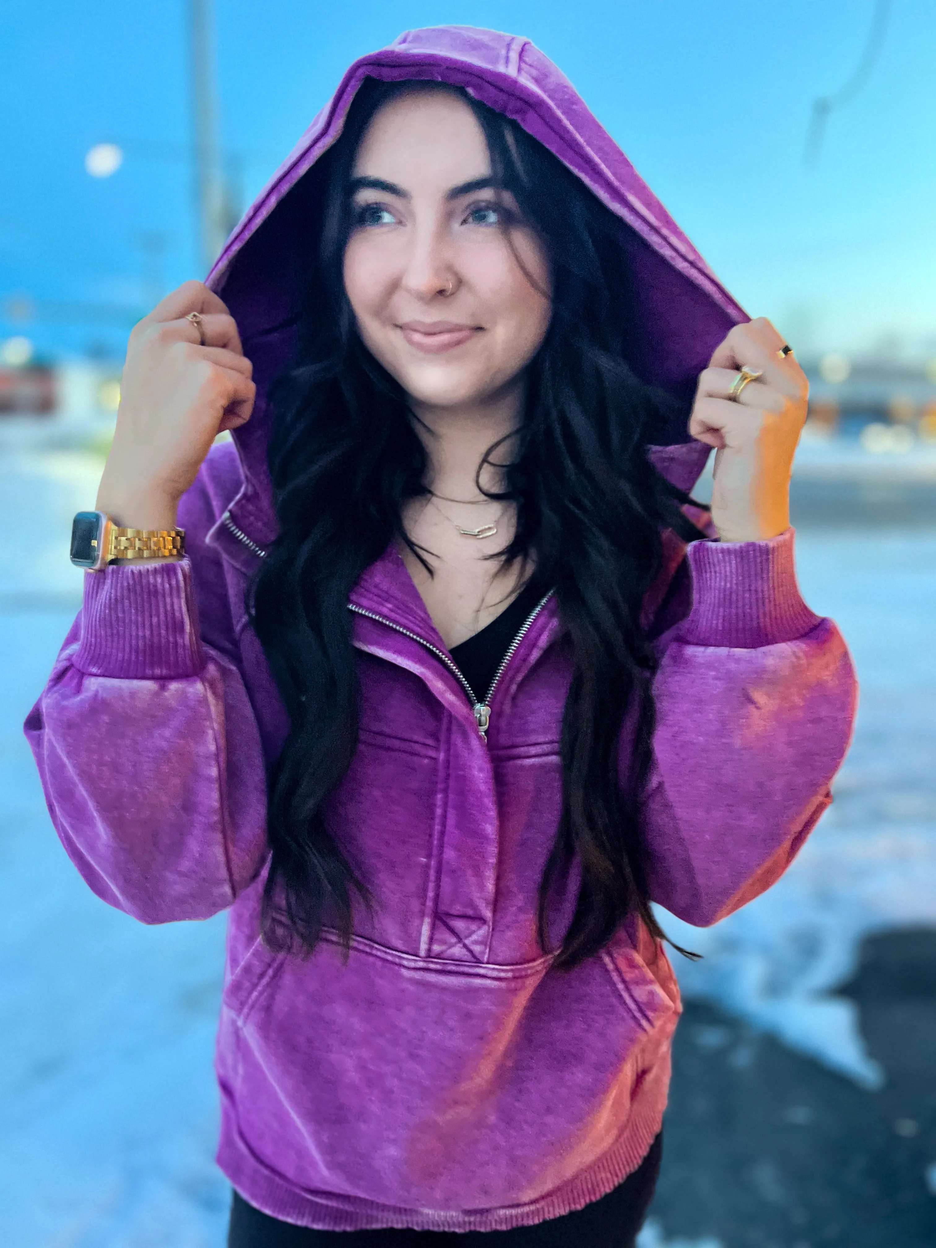 Casual Charm Oversized Kangaroo Hoodie- Lt Plum