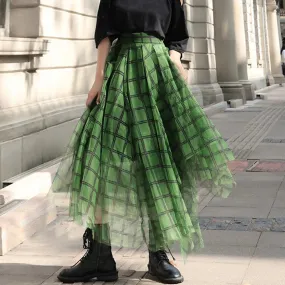 Casual Plaid Skirt For Women High Waist A Line Colorblock Loose Midi Skirts Female Summer Clothing Fashion