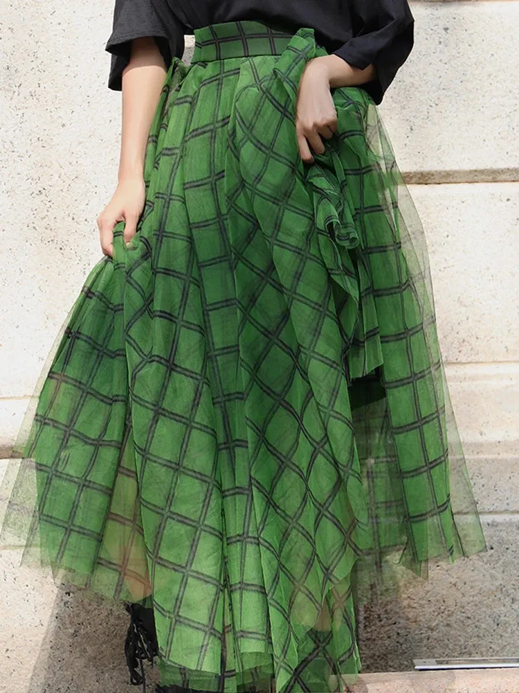 Casual Plaid Skirt For Women High Waist A Line Colorblock Loose Midi Skirts Female Summer Clothing Fashion