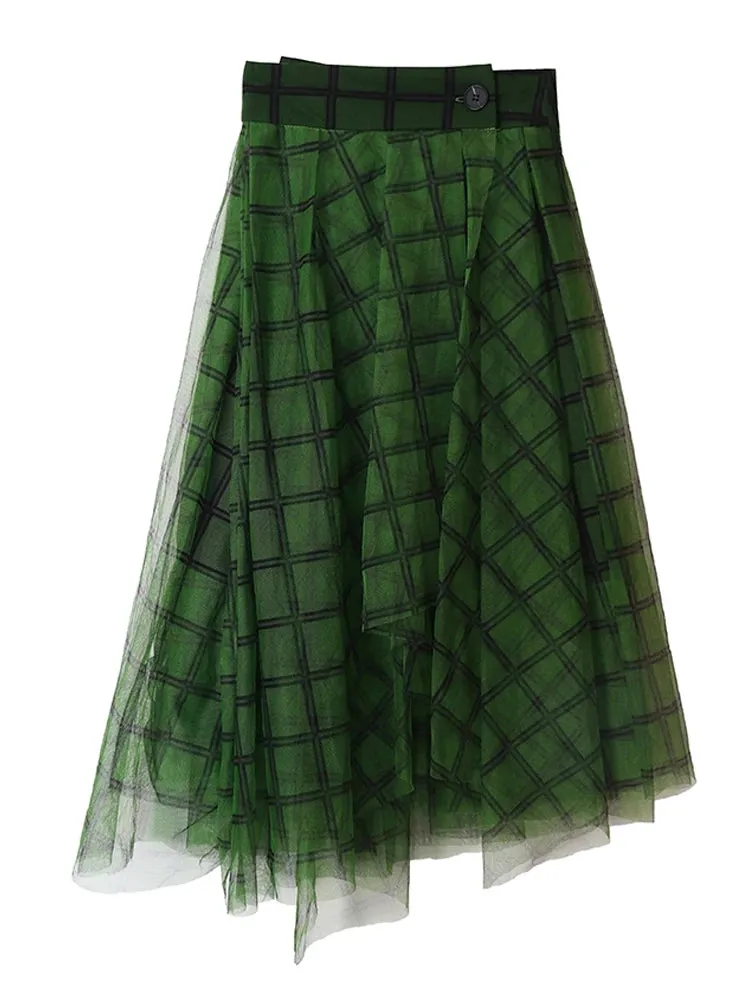 Casual Plaid Skirt For Women High Waist A Line Colorblock Loose Midi Skirts Female Summer Clothing Fashion