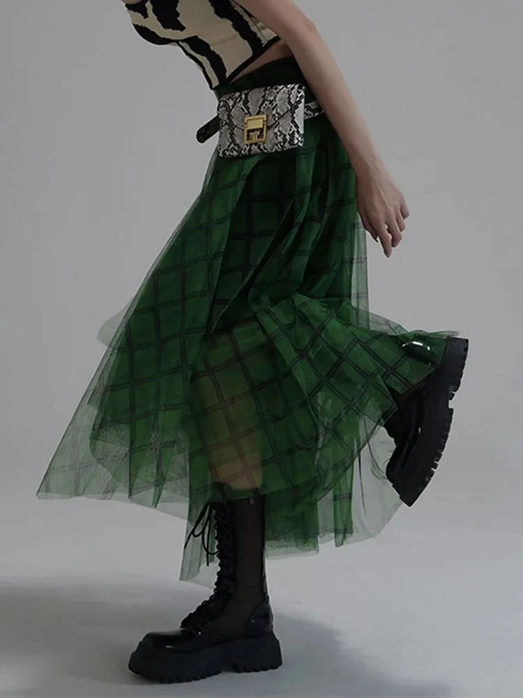 Casual Plaid Skirt For Women High Waist A Line Colorblock Loose Midi Skirts Female Summer Clothing Fashion
