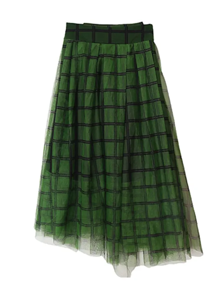Casual Plaid Skirt For Women High Waist A Line Colorblock Loose Midi Skirts Female Summer Clothing Fashion