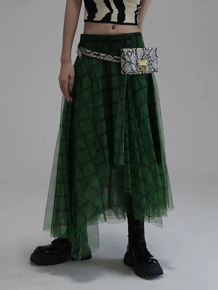 Casual Plaid Skirt For Women High Waist A Line Colorblock Loose Midi Skirts Female Summer Clothing Fashion