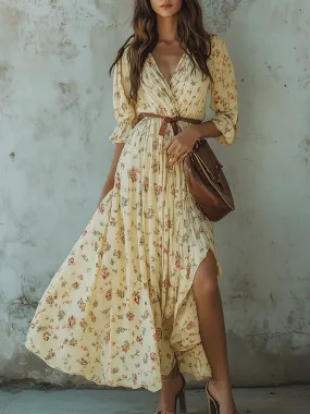 Casual V-neck Floral Maxi Dress