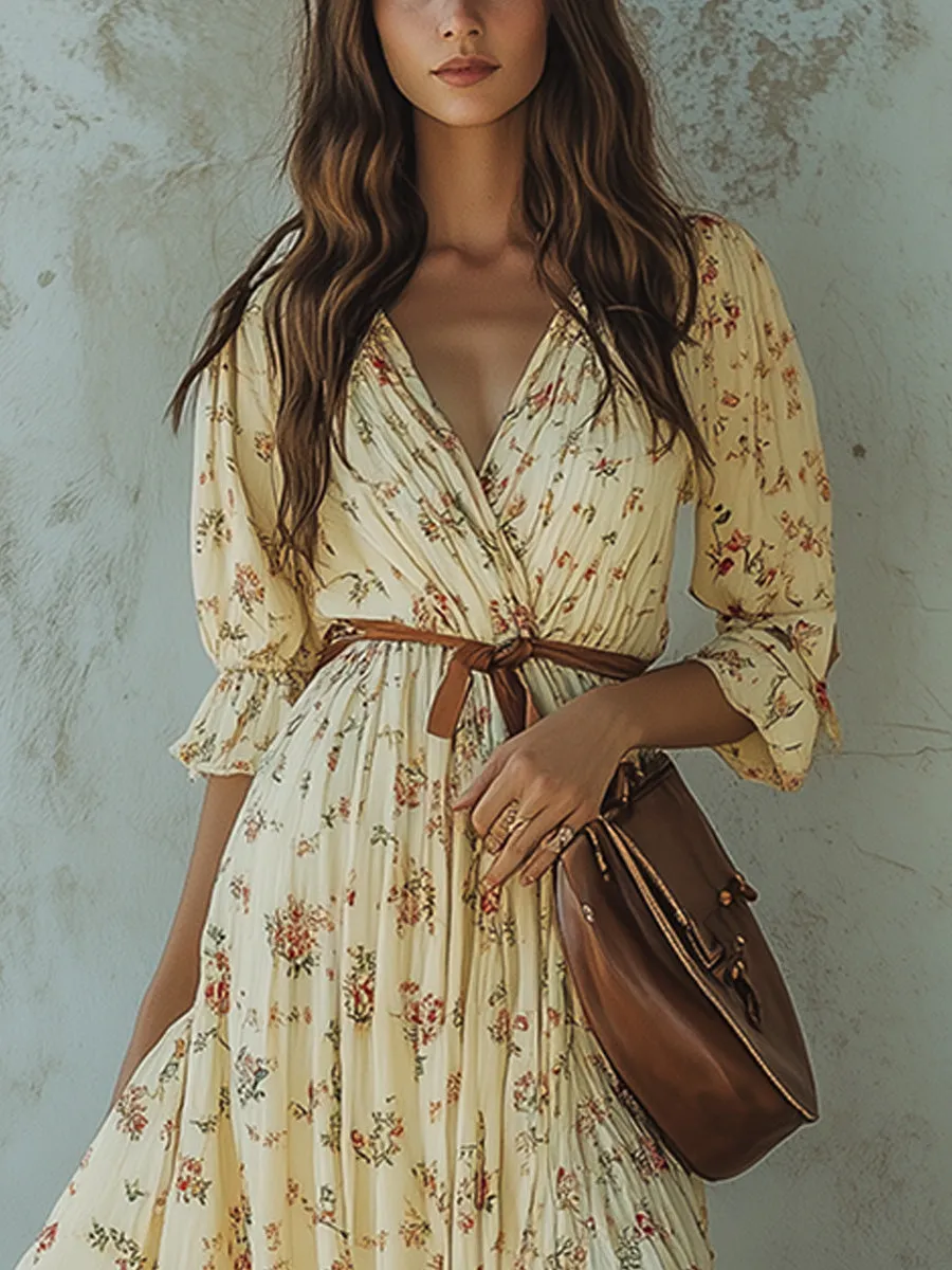 Casual V-neck Floral Maxi Dress