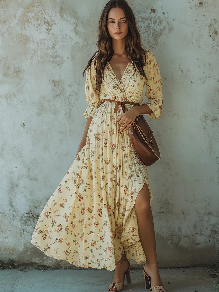 Casual V-neck Floral Maxi Dress