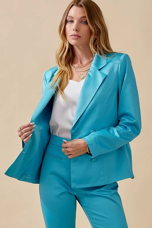 Charlene Double Breasted Satin Blazer