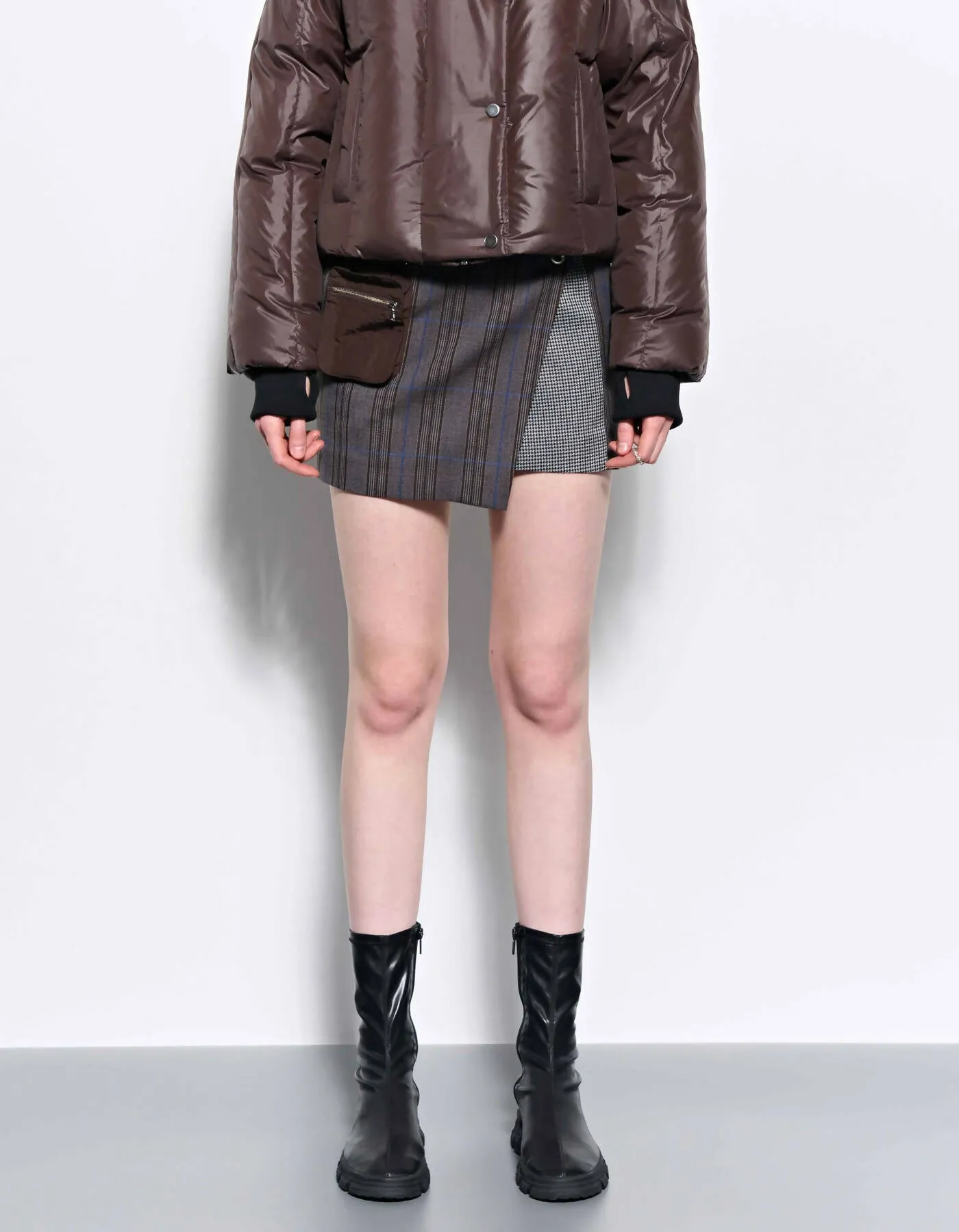 Check Panelled Mini Wrap Skirt