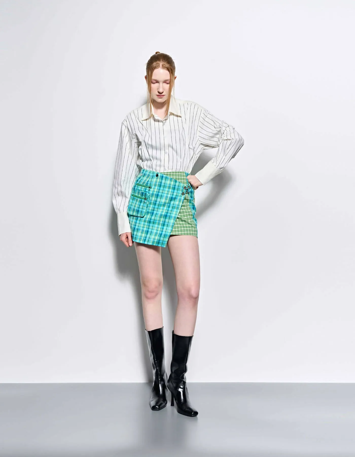 Check Panelled Mini Wrap Skirt